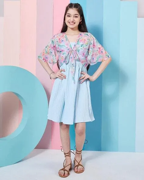 Girls Pleated Fit & Flared Dress with Jacket