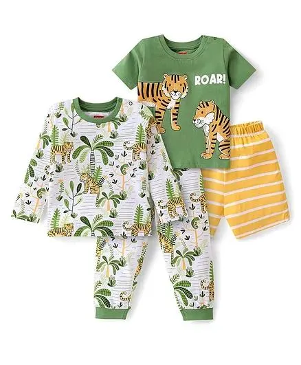 Babyhug Cotton Knit Full Sleeves Night Suit With Tiger Print Pack Of 2 - Multicolor