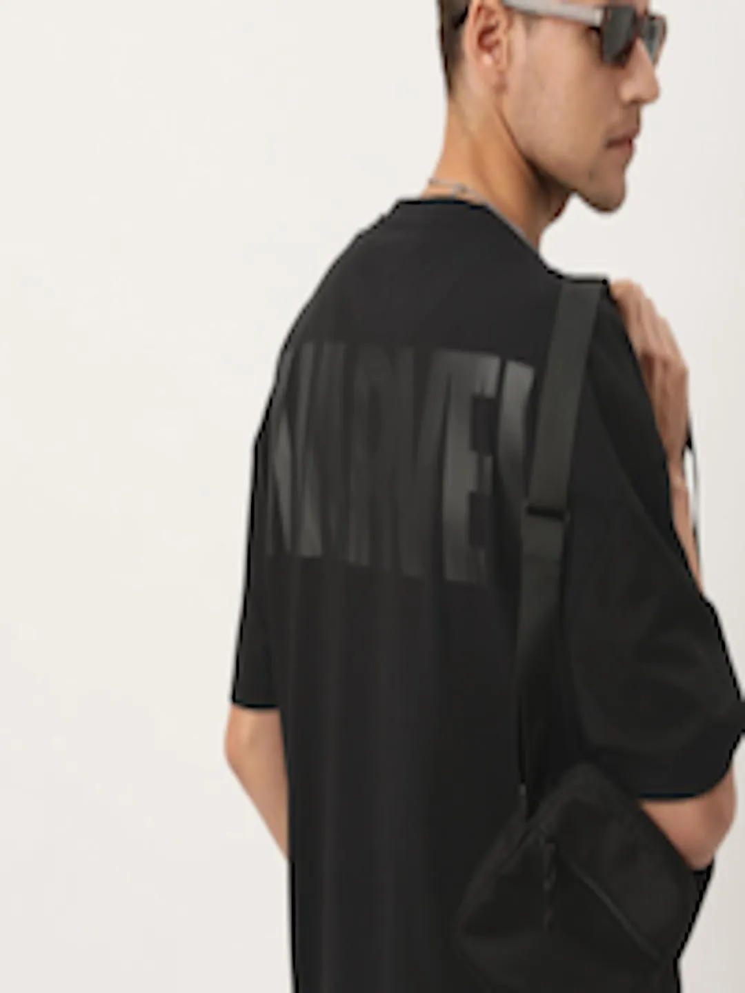 Typography Printed Drop-Shoulder Sleeves Oversize T-shirt