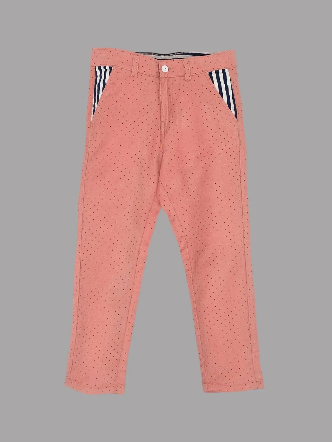 Boys Straight Fit Polka Dots Printed Mid-Rise Pure Cotton Chinos Trousers