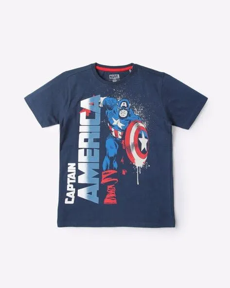 Captain America Print Round-Neck T-shirt