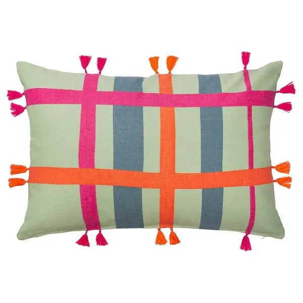 Cushion cover, tassel/green,