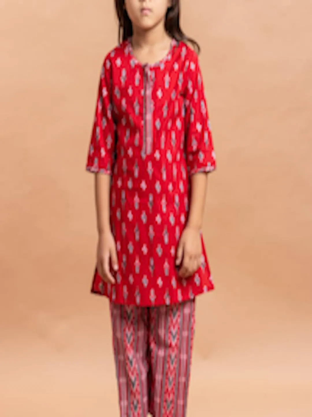 Girls Ethnic Motifs Printed Pure Cotton Kurta With Trouser
