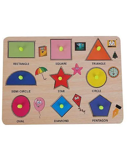 MINDMAKER - Wooden Puzzle with Knobs Educational and Learning Toy for Kids (shapes) 9 Pieces