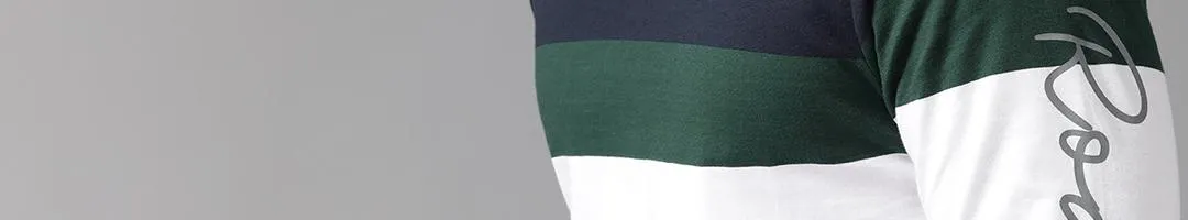 Men White & Navy Blue Pure Cotton Colourblocked Round Neck T-shirt