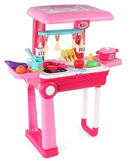 3 in 1 Portable Kitchen Play Set with Music & light 50 Pieces - Pink