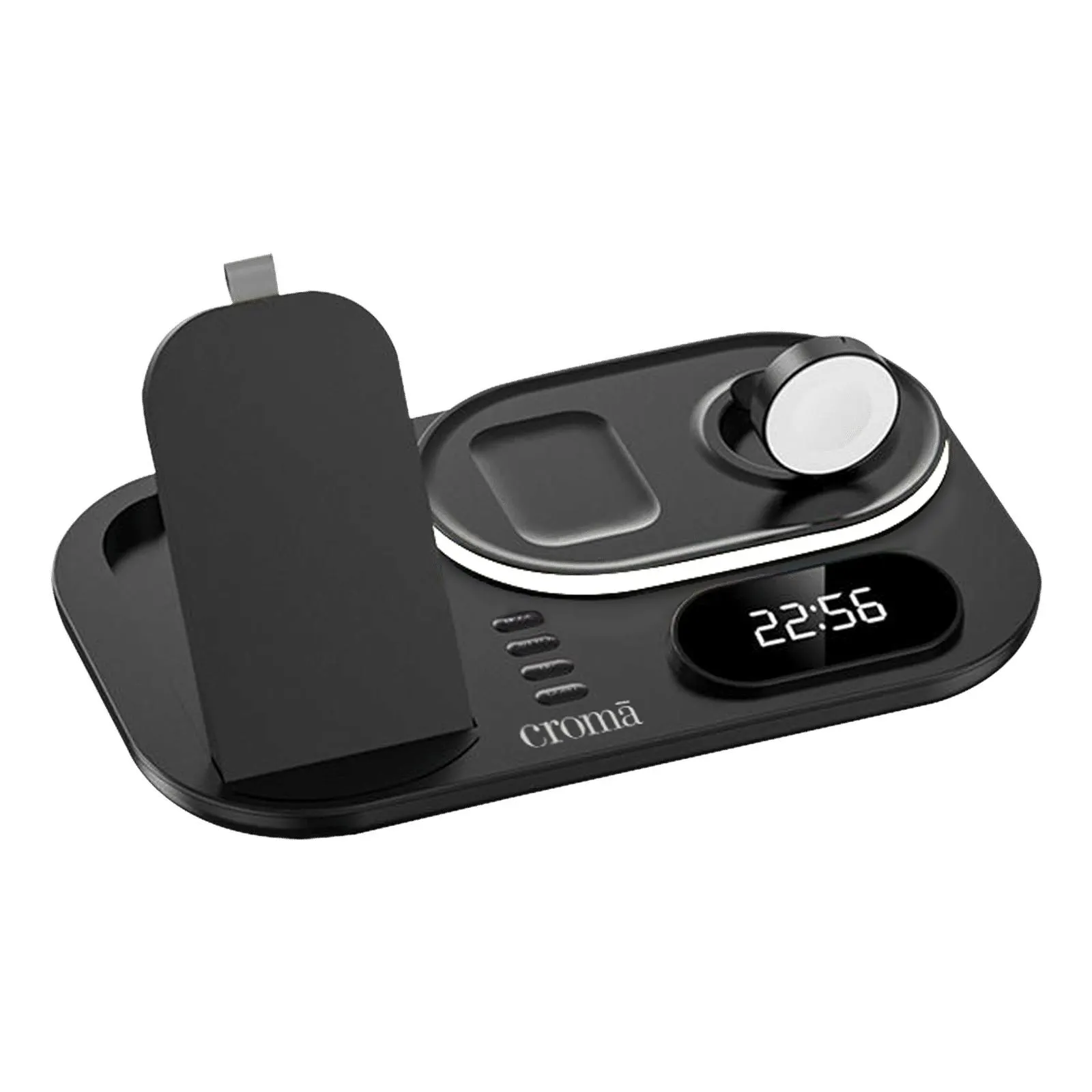 Croma 15W 4-in-1 Wireless Charger for iPhone 13, 12, SE, 11, X, XS, 8, iWatch 1, 2, 3, 4, 5, 6, SE, 7 & AirPods 2, Pro, 3 (Multi-Layer Protection, Black)