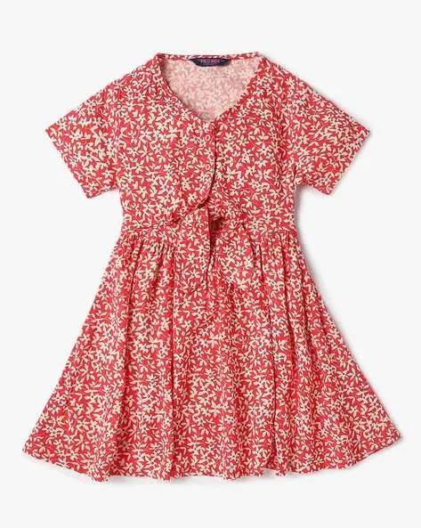 Girls Floral Print Fit & Flare Dress