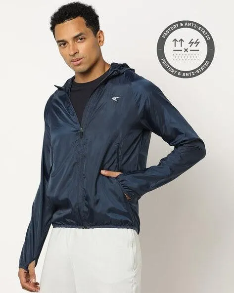 Hooded Running Jacket with Raglan Sleeves