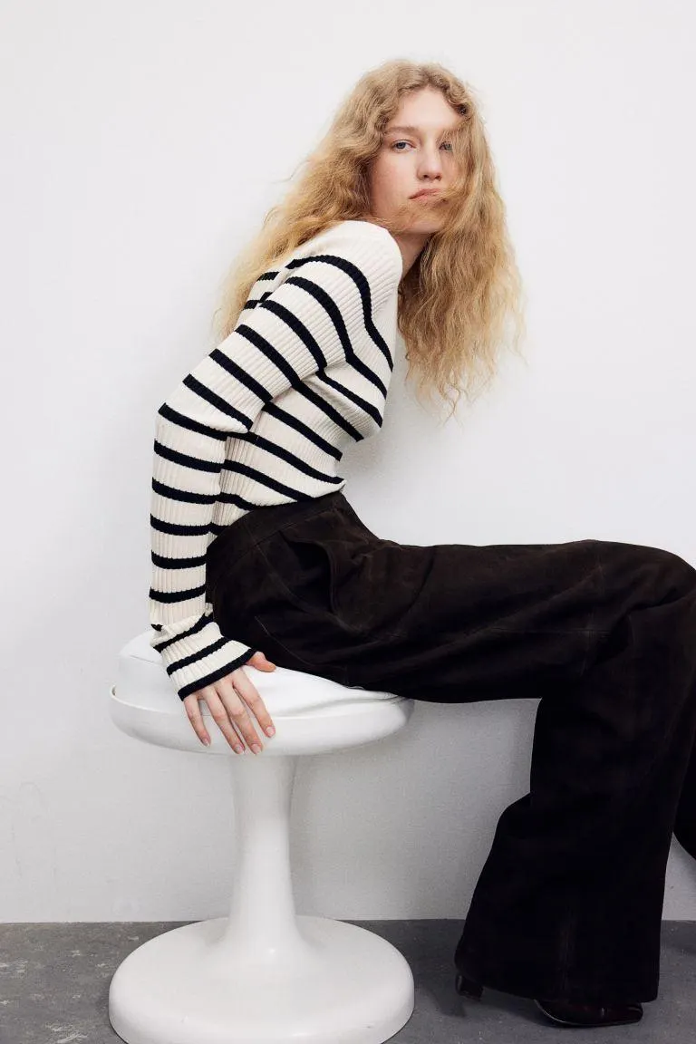 Rib-knit boat-neck top