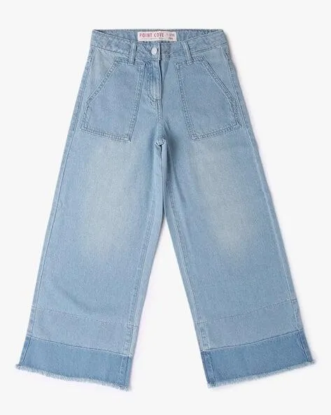 Lightly Washed Wide-Leg Release Hem Jeans