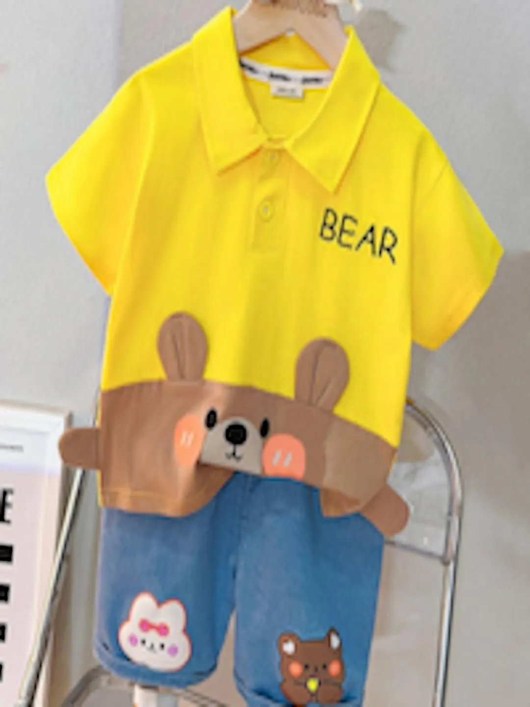 Boys Printed Polo Collar T-shirt with Shorts