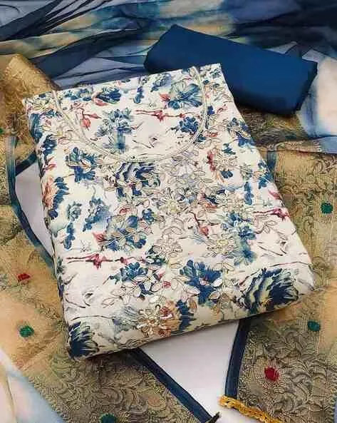 Women Floral Print Unstitched 3-Piece Dress Material