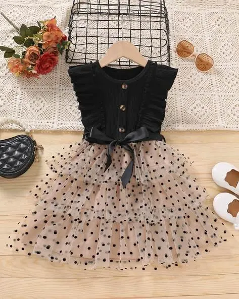 Girls Polka-dot Print Fit & Flared Dress