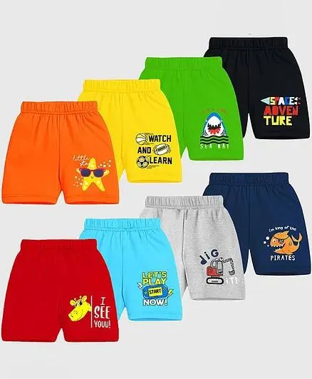 KUCHIPOO Pack of 8 Animals & Sports Theme Printed Shorts - Multi Colour