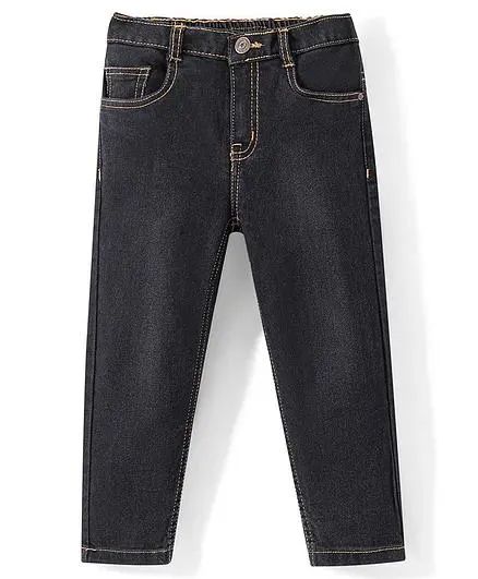 Babyhug Full Length Solid Color Denim Jeans With Stretch - Black