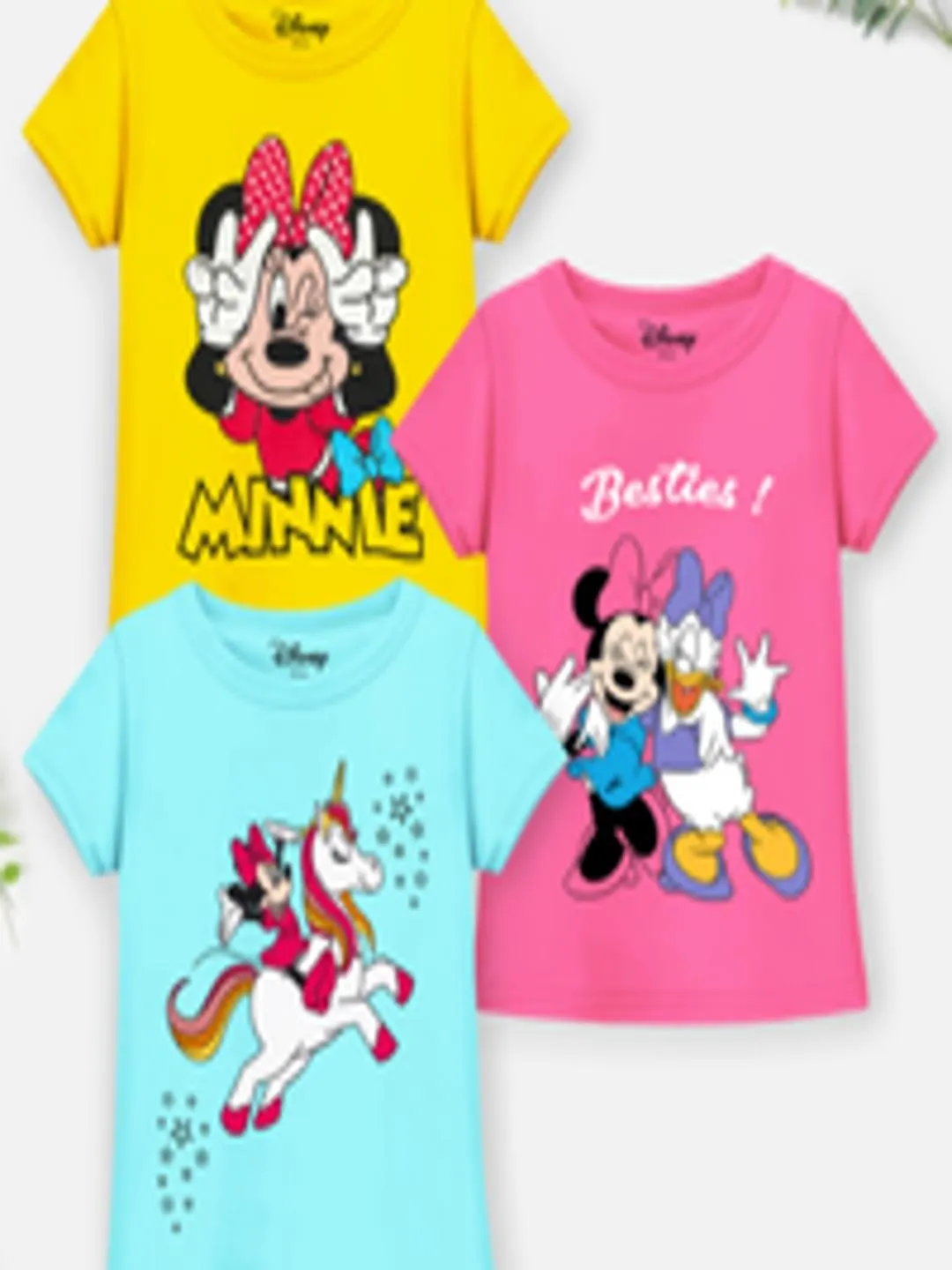 Girls Blue & Pink 3 Minnie Mouse Printed T-shirt