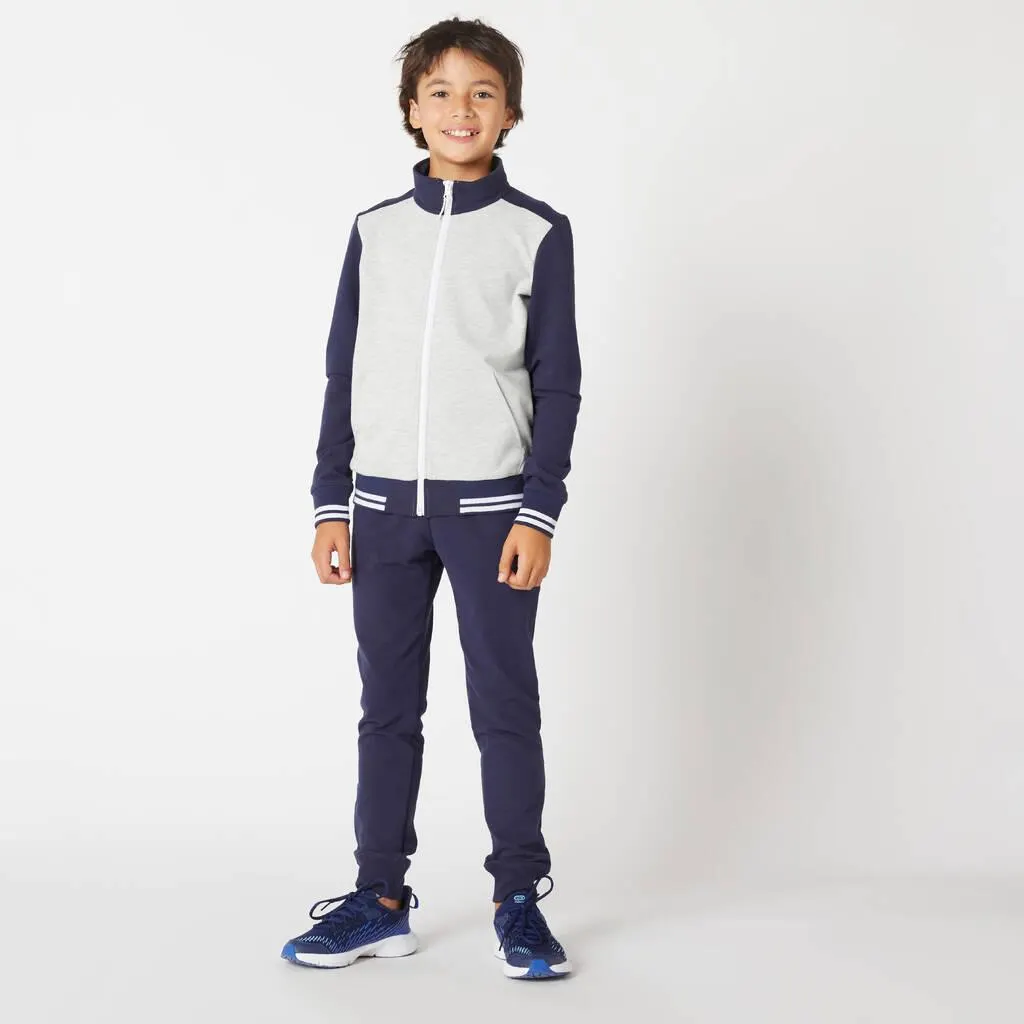 Kids Warm Tracksuit 500 - Grey/Navy Jacket, Navy Bottoms
