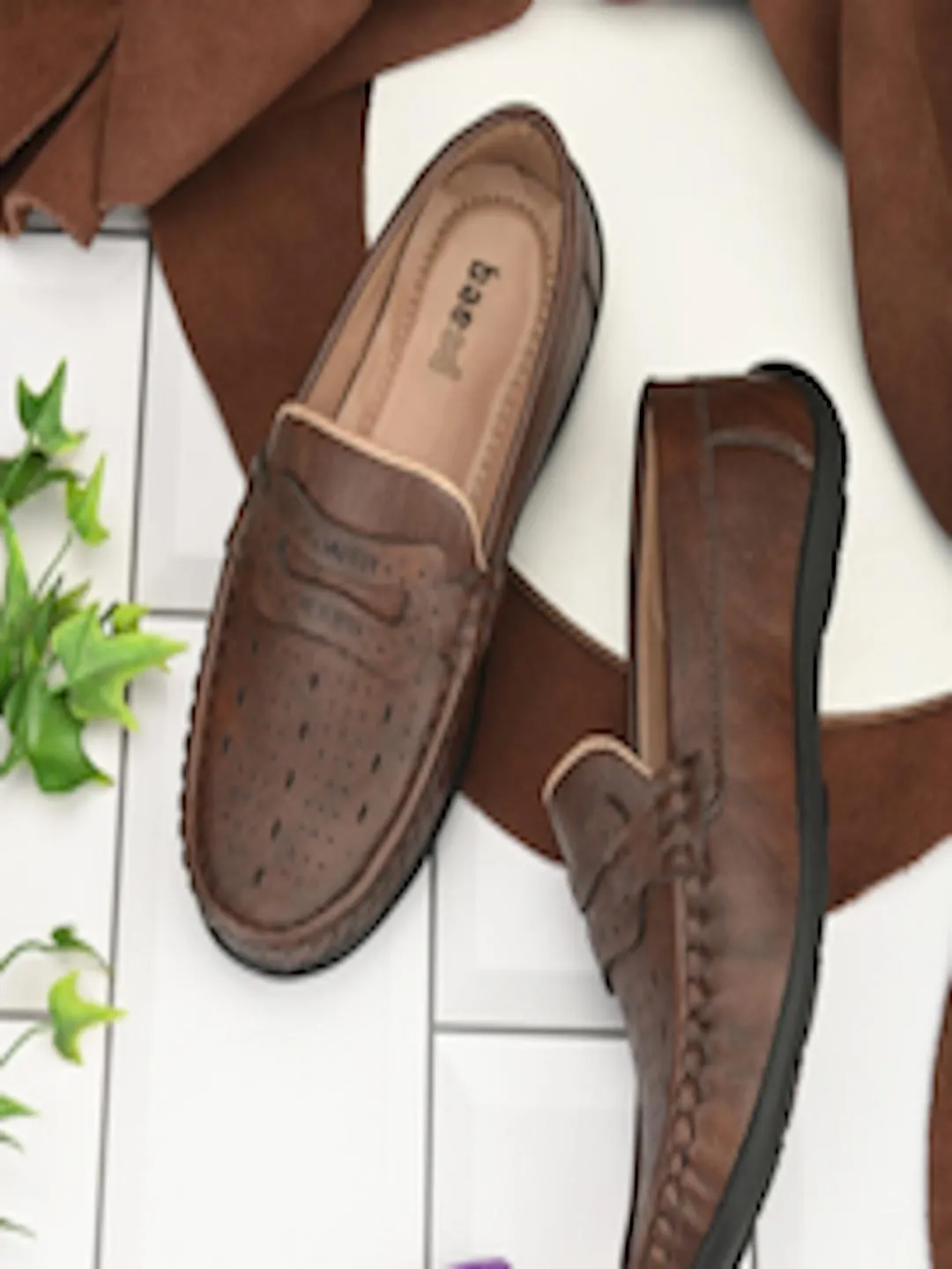 Boys Textured Lightweight Penny Loafers With Laser Cuts