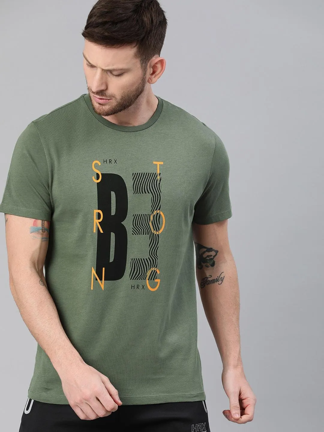 Men Olive Green Solid Bio-Wash Running Tshirt