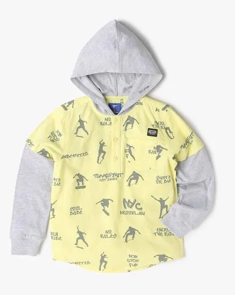 Boys Graphic Print Hooded Shirt