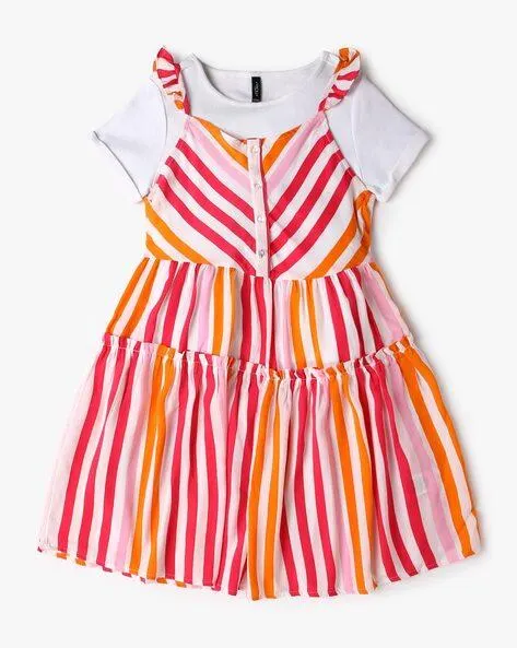 Girls Striped Tiered Dress with T-Shirt