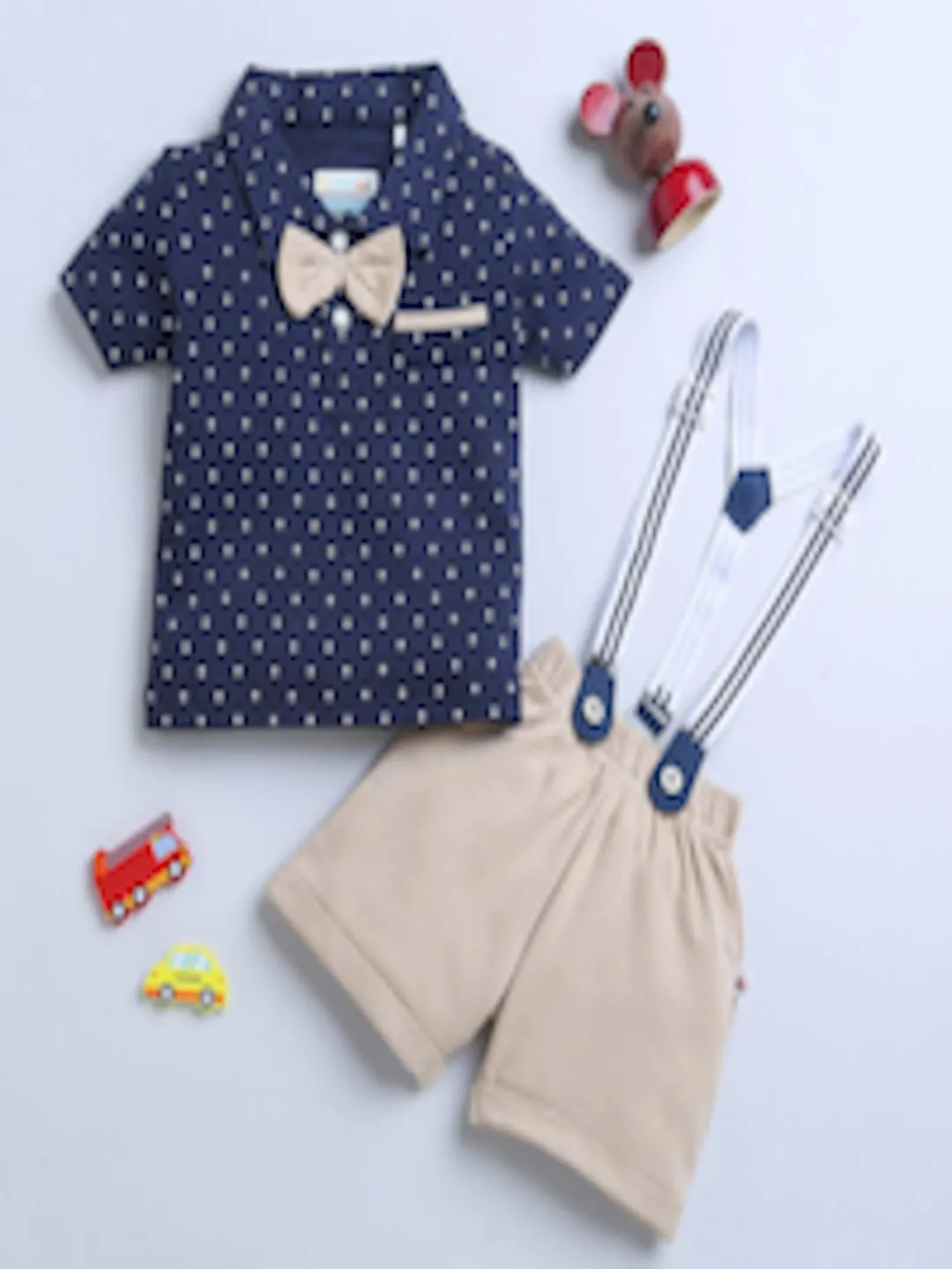 Boys Pure Cotton Clothing Set With Bow & Suspender