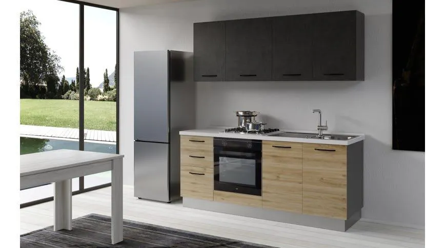 Gilda cucina 195 cm colore rovere cadiz e cemento scuro