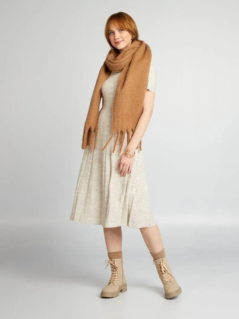 Maxi pull con motivo spigato - BEIGE