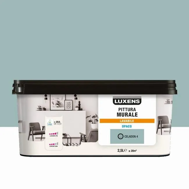 Pittura per interni per parete e soffitto lavabile, LUXENS verde celadon 4 opaco, 2.5 L