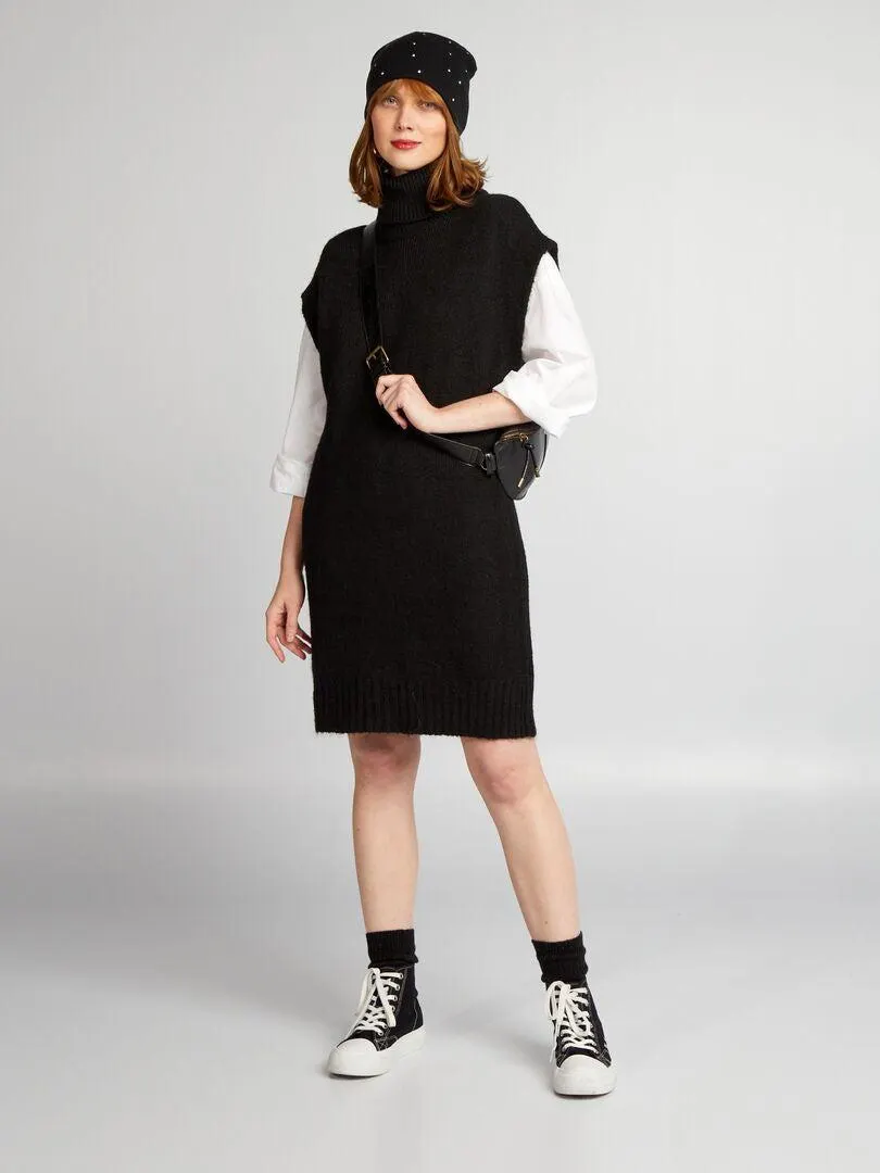 Maxi pull con collo a dolcevita - nero