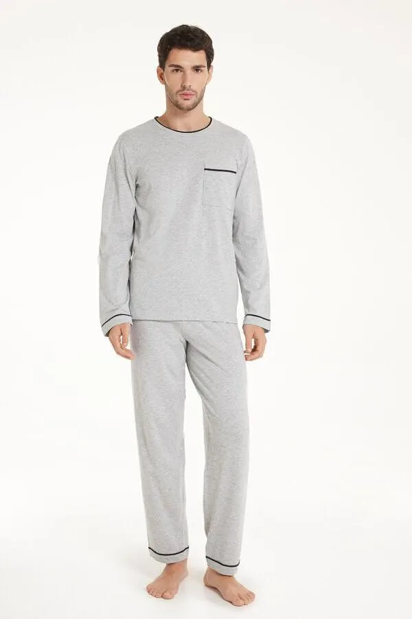 Pigiama Lungo Uomo in Cotone Piping