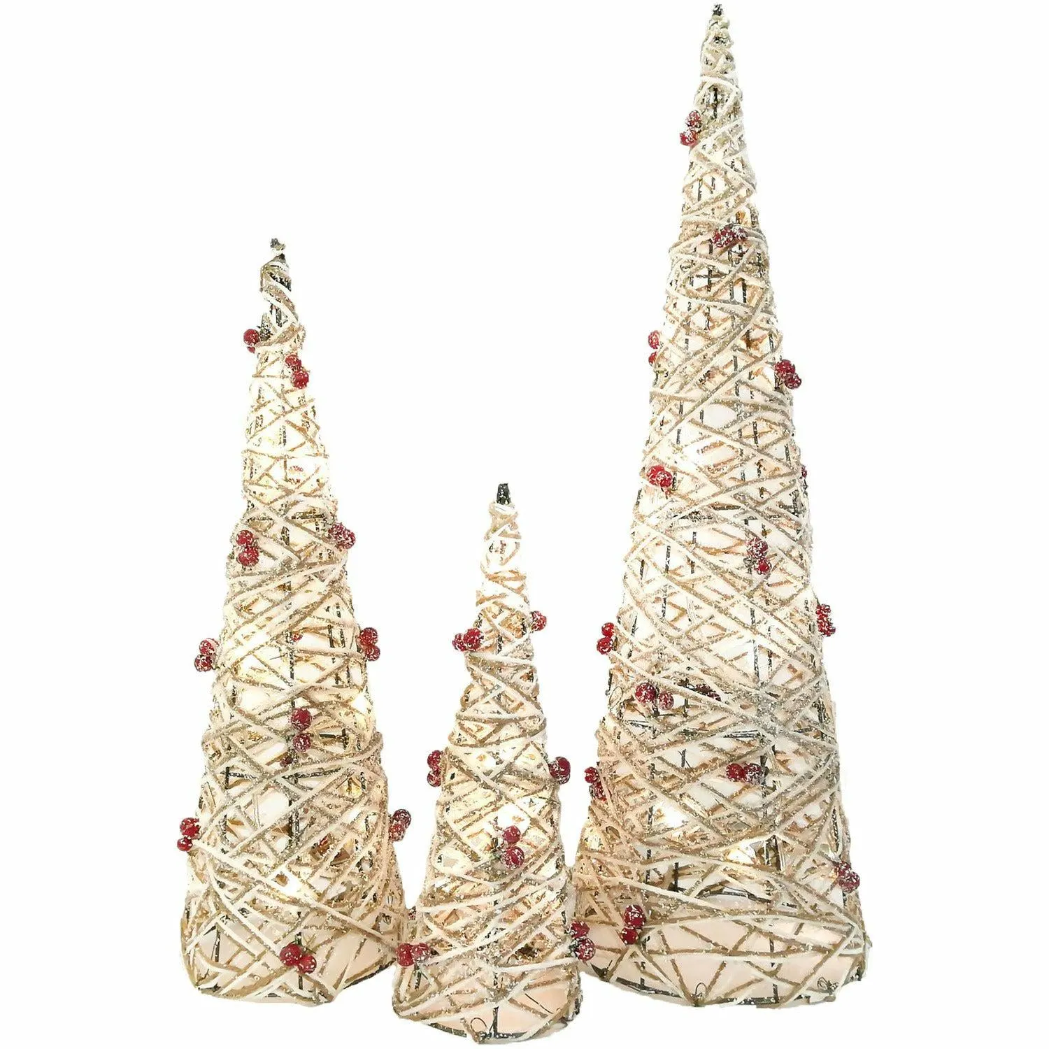 Coni innevati con bacche set 3 pezzi