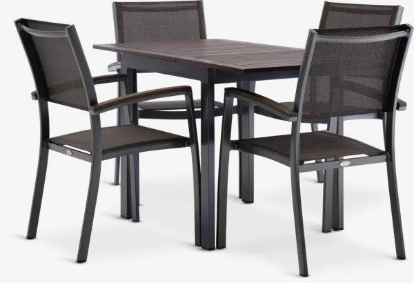 Tavolo YTTRUP L75/126 legno duro+4 sedie MADERNE impil.gri