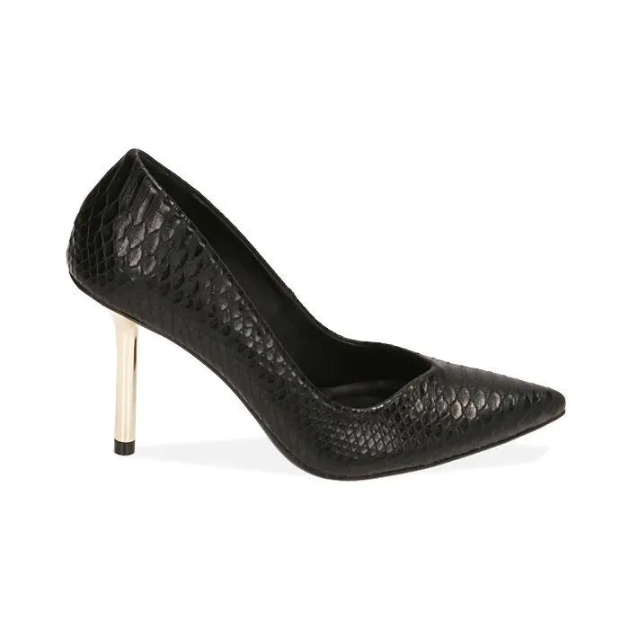 Décolleté nere stampa pitone, tacco 9 cm