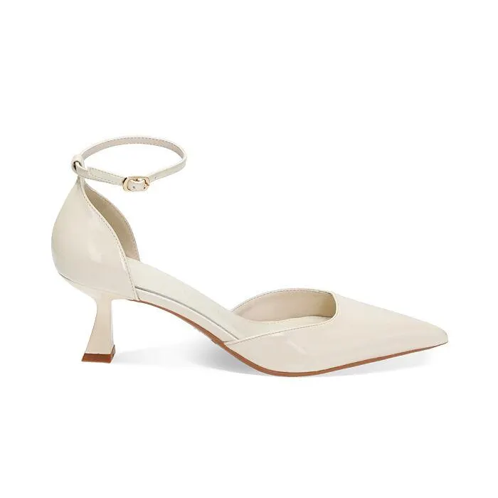 Décolleté Open Shank panna in vernice, tacco 6 cm