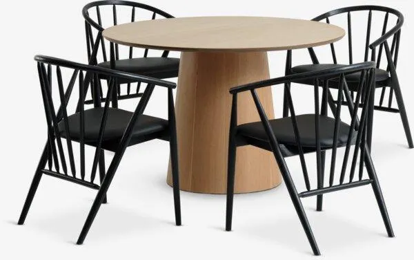 KLIPLEV tavolo Ø120 cm rovere + 4 ARNBORG Sedie nero