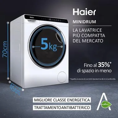 Haier HW50-BP12307-S lavatrice Caricamento frontale 5 kg 1200 Giri/min Bianco