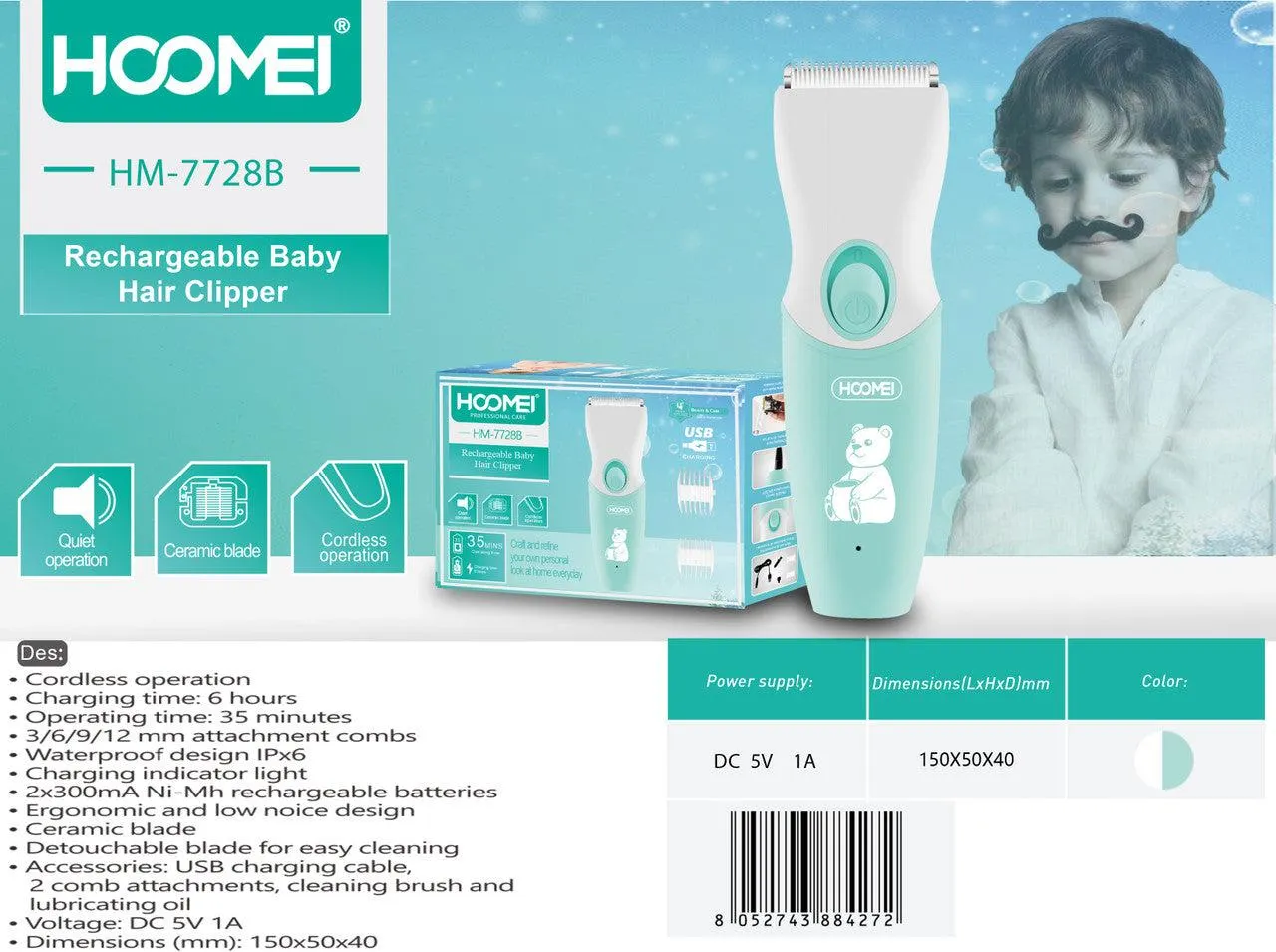 Hoomei - Rechargeable Hair Clipper Hm-7728B (4272)
