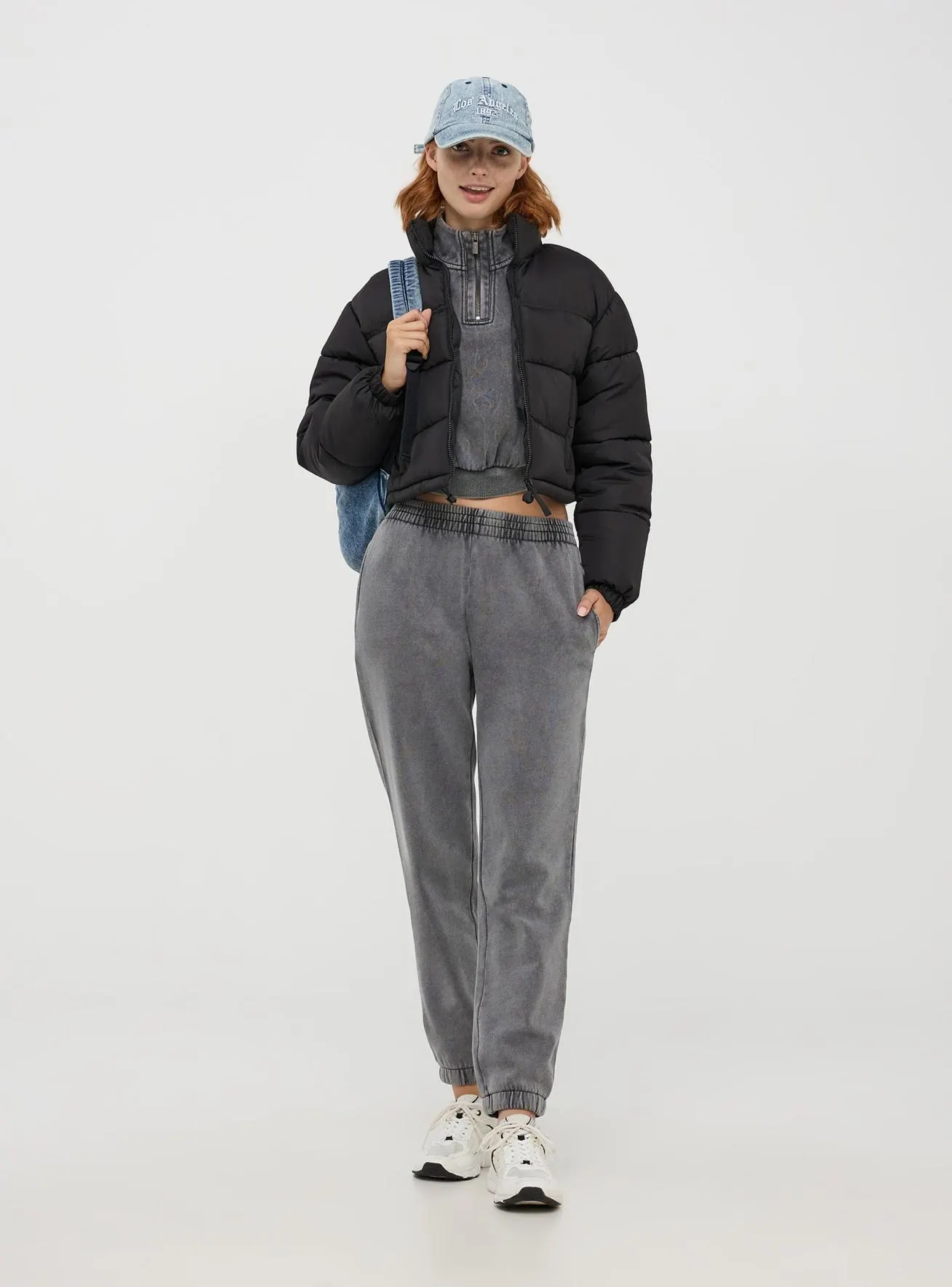 Pantaloni tuta pesanti garment dyed a vita alta Grigio