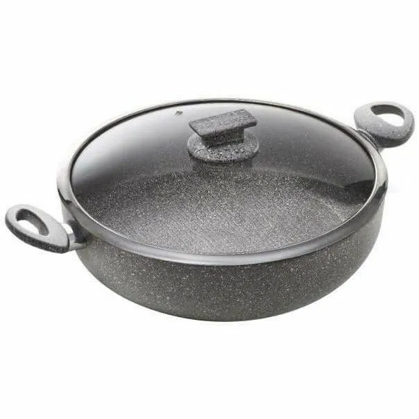 Tegame antiaderente 2 maniglie con coperchio in vetro Regina di pietra induction