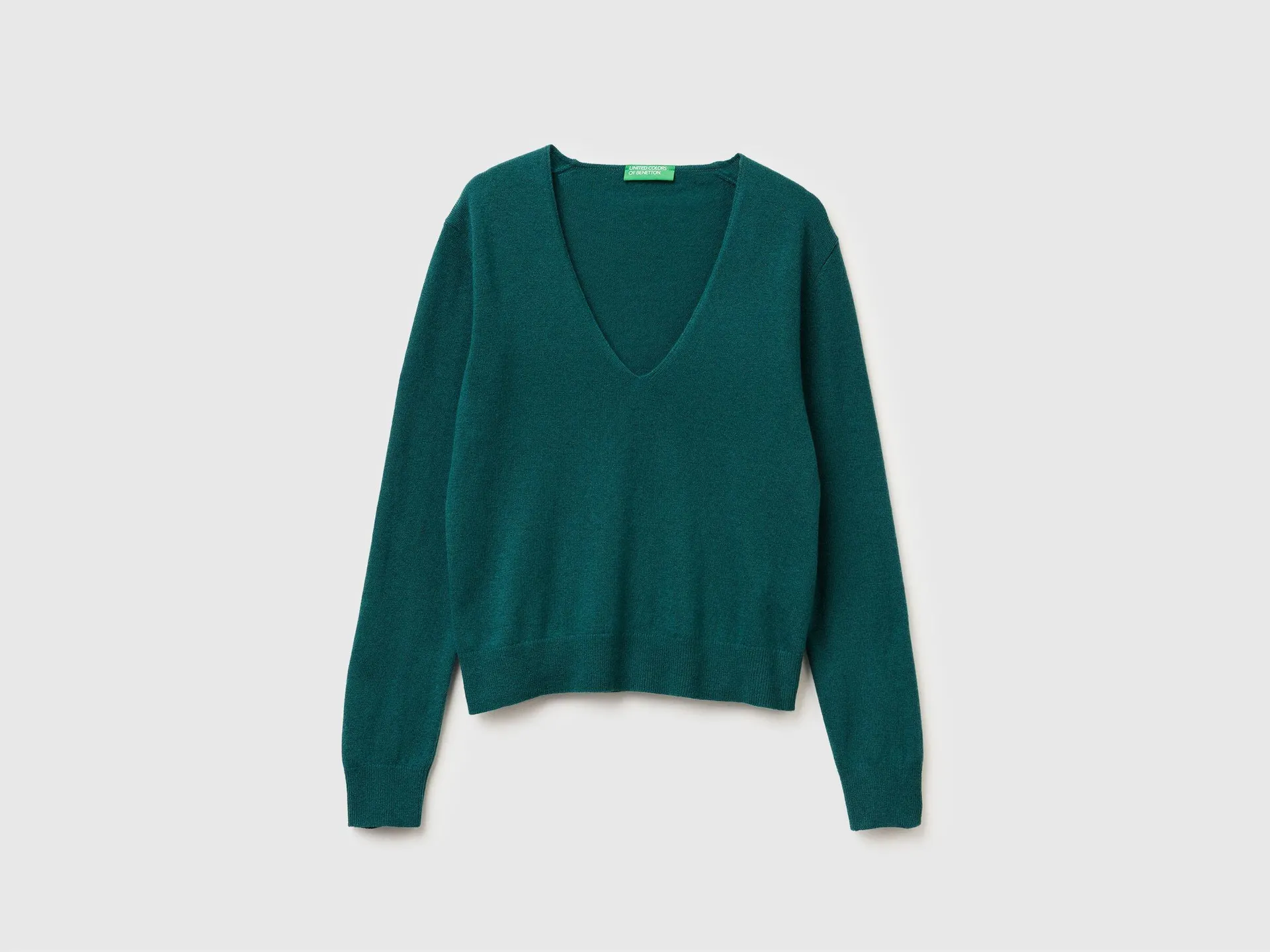 Maglione verde con scollo a V in pura lana Merino