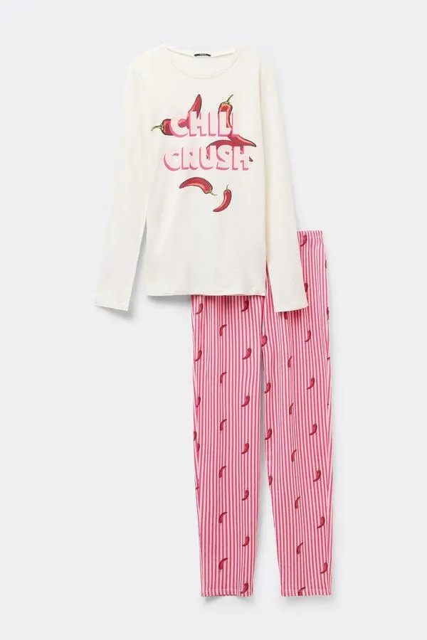 Pigiama Lungo in Cotone con Stampa Chili