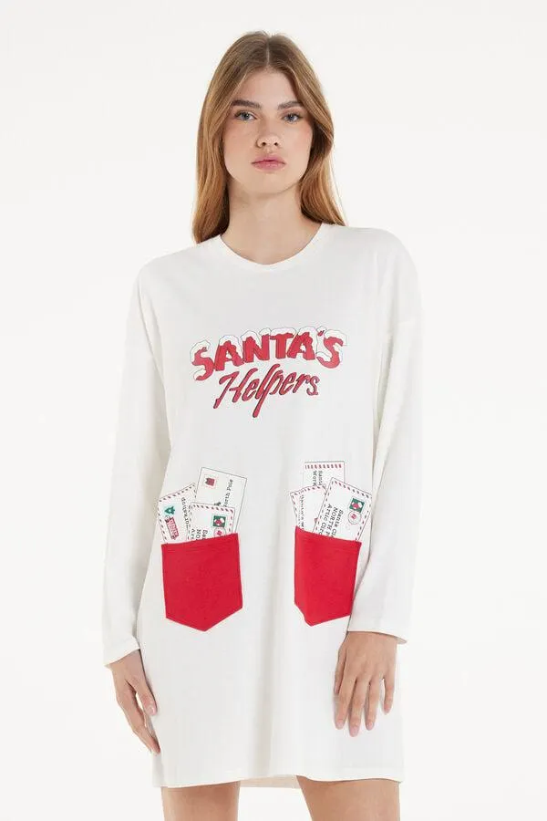 Camicia da Notte in Cotone Pesante Stampa Natalizia