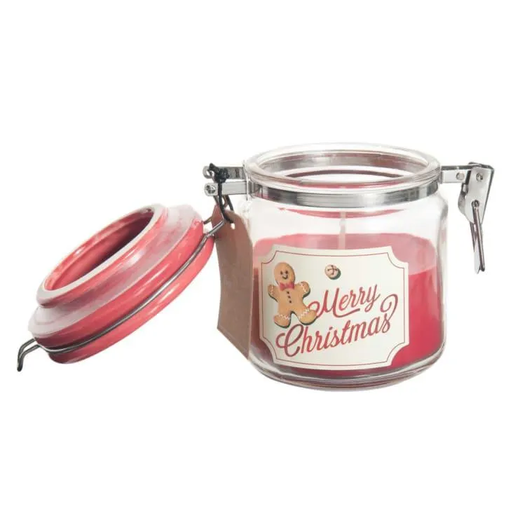Candela di Natale profumata rossa con barattolo in vetro