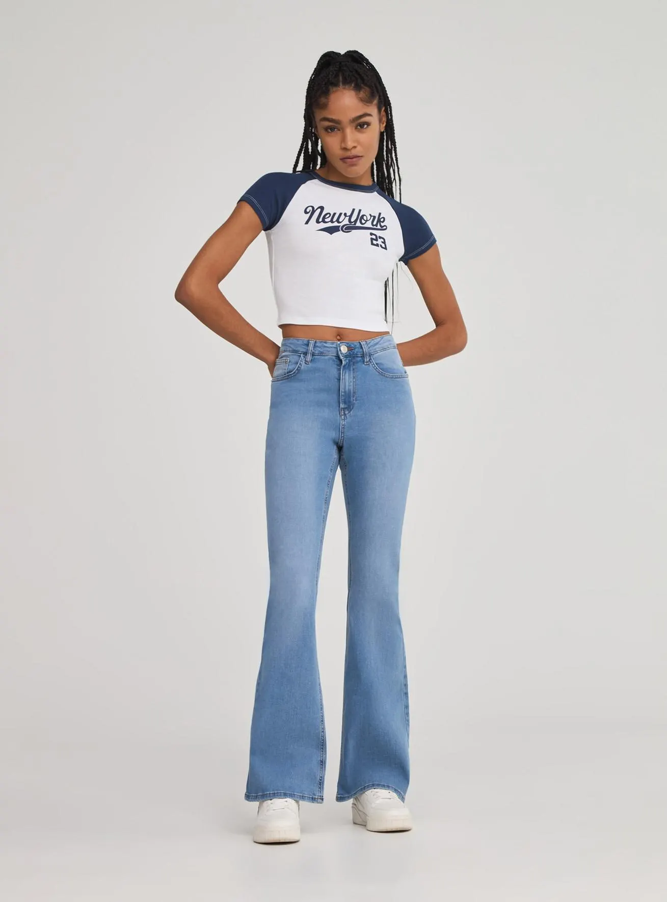 Jeans a zampa stretch Blu denim medio
