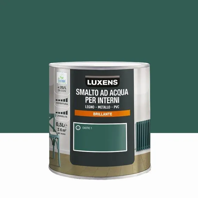 Smalto da interno per boiserie e finestra e porta e radiatore e mobile super lavabile, LUXENS verde exotic 1 lucido, 0.5 L