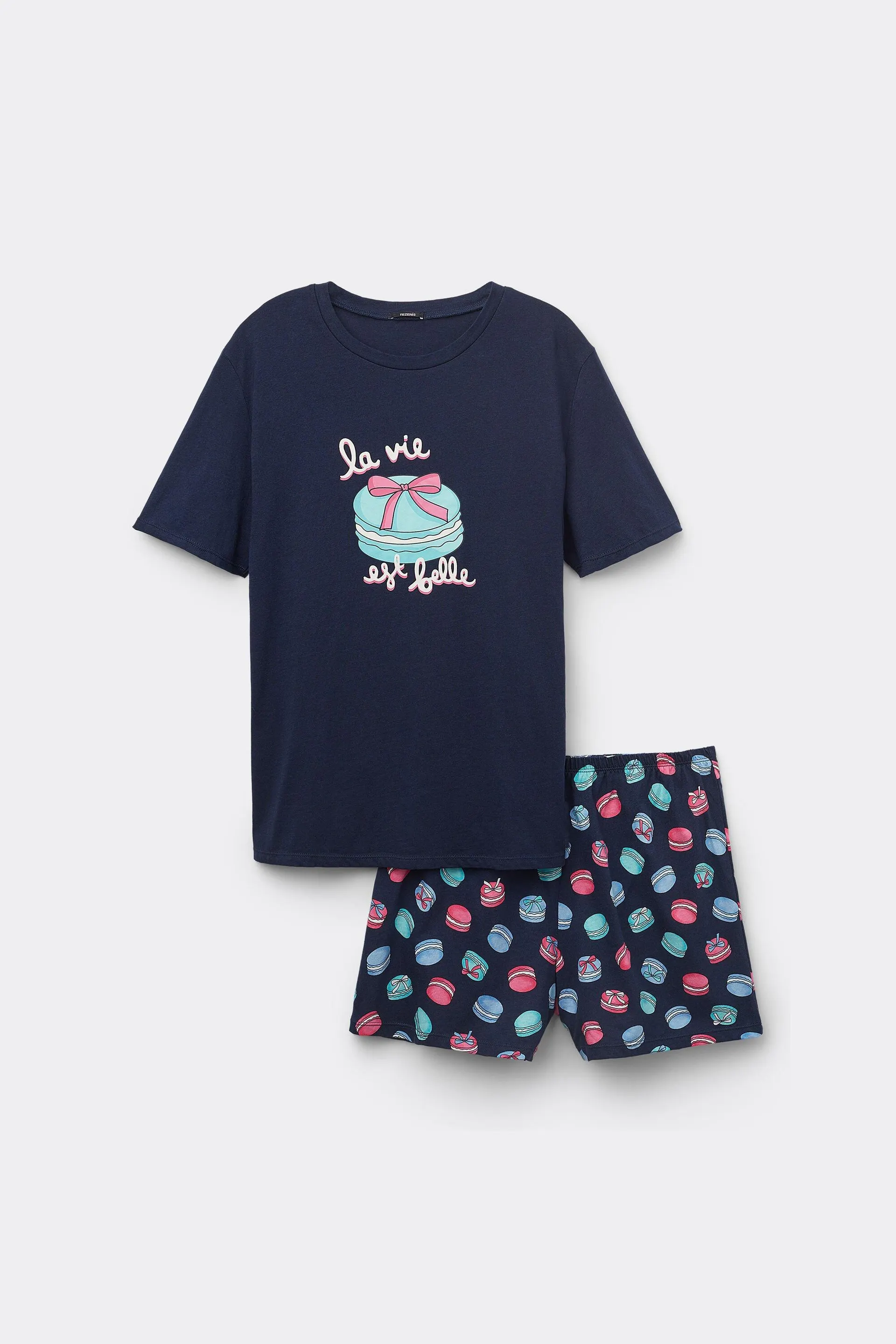 Pigiama Corto Mezza Manica Cotone Stampa Macarons