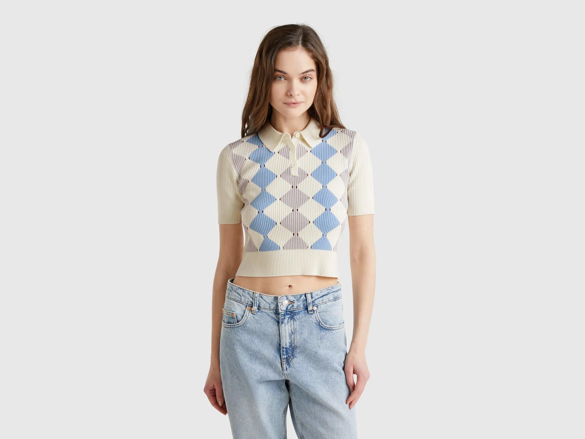 Polo in maglia con intarsio rombi