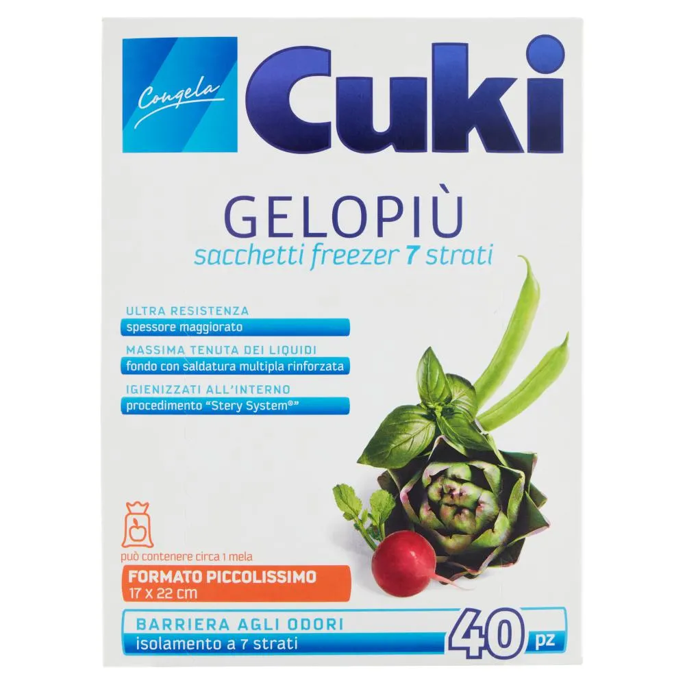Cuki Congela Gelopiù sacchetti freezer 7 strati Formato Piccolissimo 17 x 22 cm 40 pz